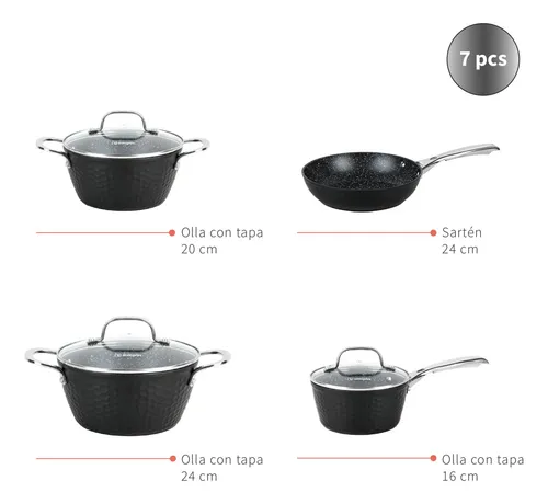 Pack Bateria Copper 7pz + Set 12 Utensilios Negro Simplit