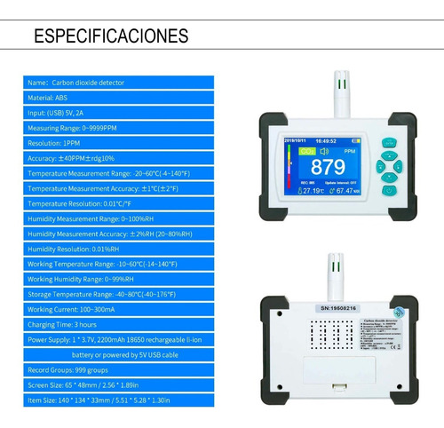 Imagen 8 de 10 de Monitor Medidor Co2 Calidad Del Aire Temp Y Humedad Carbono