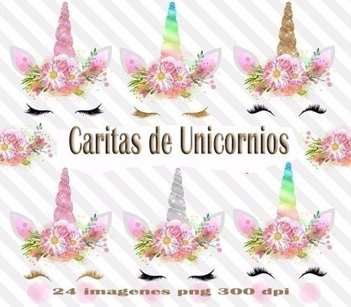 Kit Imprimible Carita De Unicornio 24 Imagenes Png