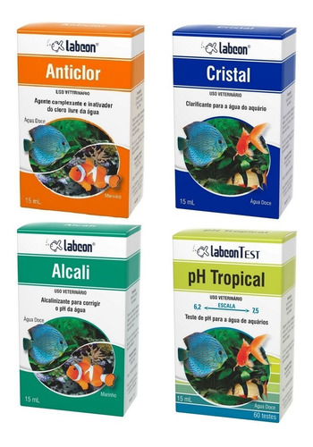 Kit Teste Ph Doce + Cristal + Alcali + Anticlor Alcon 15ml