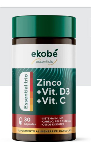 Suplemento Zinco + Vit D3 + Vit C 30 Caps - Ekobé Sabor Vitamina