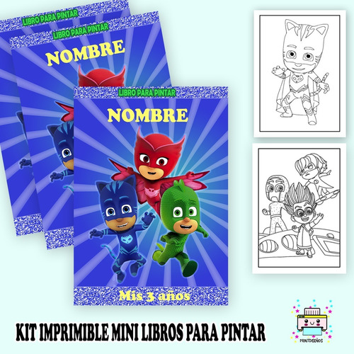 Kit Imprimir Mini Librito Pintar Héroes En Pijama Pj Masks