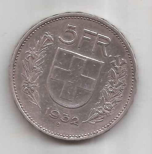 Suiza Moneda De Plata 5 Francos Año 1932 15 Gramos (Usado)