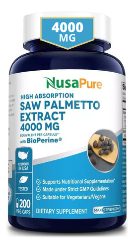 Saw Palmetto 1000mg 200 Capsulas Prostata Caida Del Cabello