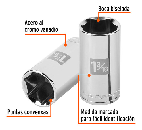 Dado Largo De 1-3/16' 6 Puntas Cuadro 1/2' Truper 100999