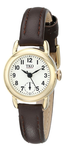 Tko Reloj Dorado De Cuero Marrón Con Esfera Pequeña Para Muj