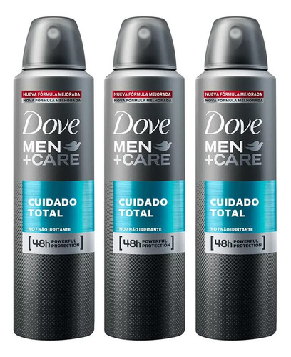 Kit 3 Desod Aerossol Dove Men Care Cuidado Total 150ml