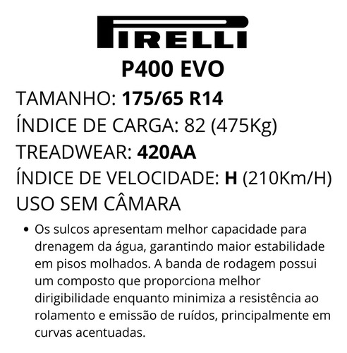 Kit 4 Pneu 175/65r14 82h Pirelli P400 Evo Vw Fox Up Gol H