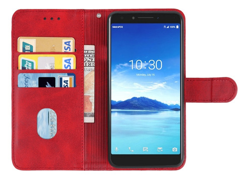 Funda De Teléfono De Cuero Negro Para Alcatel 7