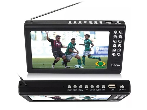 Tv Digital Tela 7 Hd Portátil Bateria Sd Av Usb Fm Mp3 Vídeo