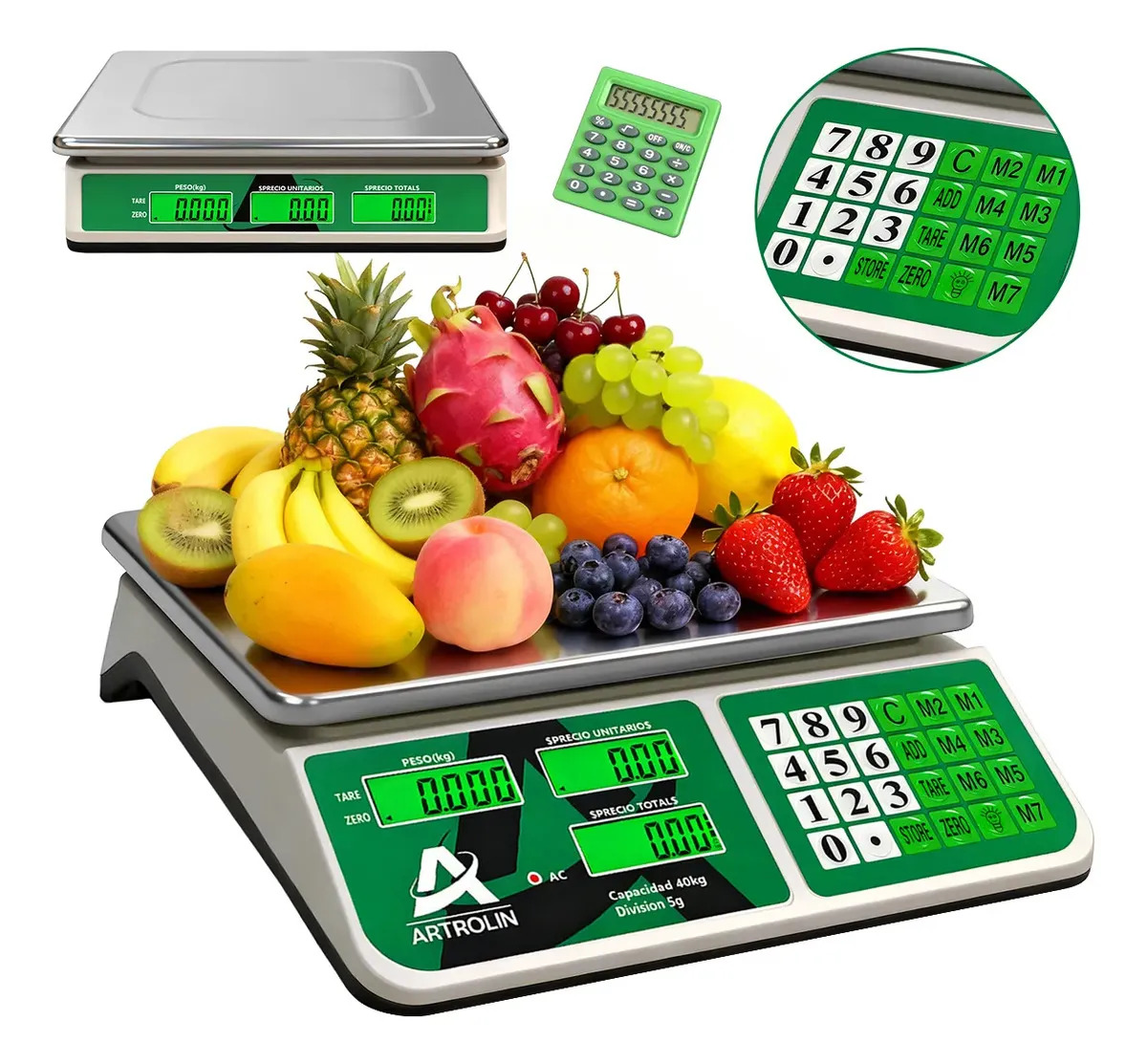 Báscula Comercial Digital de 40 kg Recargable batería 3 Lcd Tecla Tara Color Blanco con Pesaje Inicial Desde 5 gramos 30.5 cm x 22 cm ARTROLIN