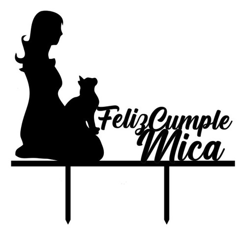 Topper Adorno Torta Chica Mujer Gato Nombre Personalizado