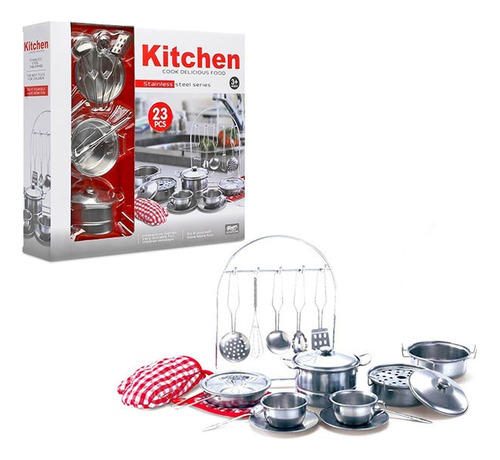 Set Cocina Metálica 23 Piezas Juguete 