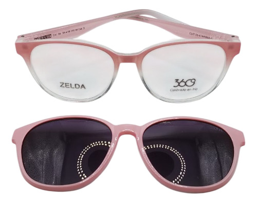 Anteojo Armazón Clip On 360 Zelda Lente Polarizado Rosa Cristal Col. 09
