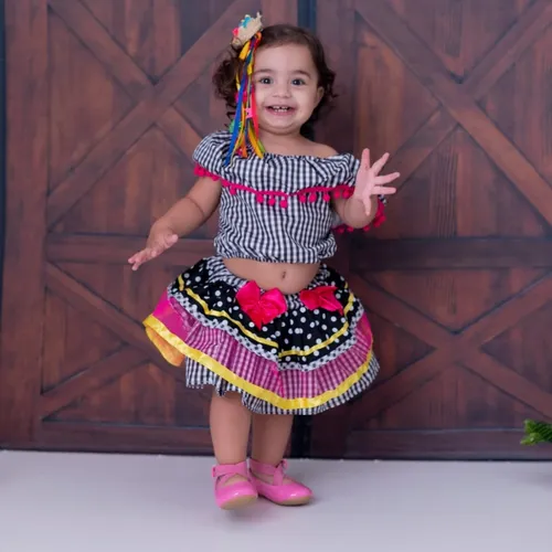 Conjunto De Quadrilha Menina Cropped Saia Festa Junina Bk31