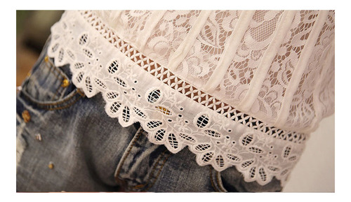 A Top Manga Larga Mujer Costura Encaje Camiseta Delgado