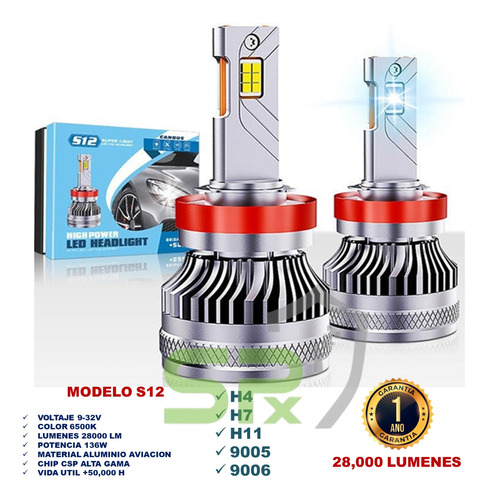 Bombillos Luces S12 H4 H11 9005 9006 28.000 Lumenes 200watts