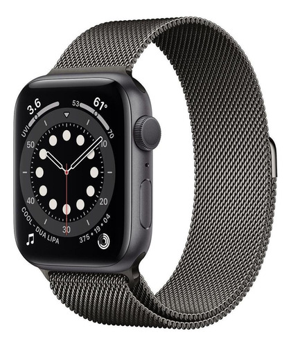 Imagem 1 de 4 de Apple Watch Series 6 (GPS) - Caixa de alumínio cinza-espacial de 44 mm - Pulseira estilo milanês grafite
