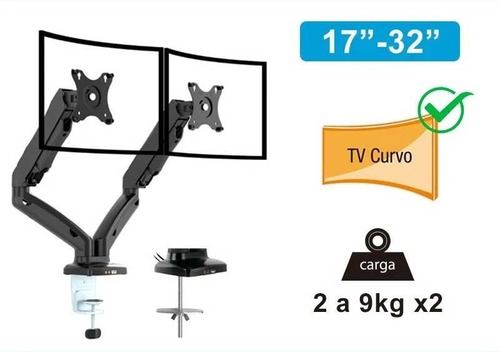Imagen 6 de 10 de Soporte Monitor Doble Hidráulico 17a32 Usb+audio Intelaid