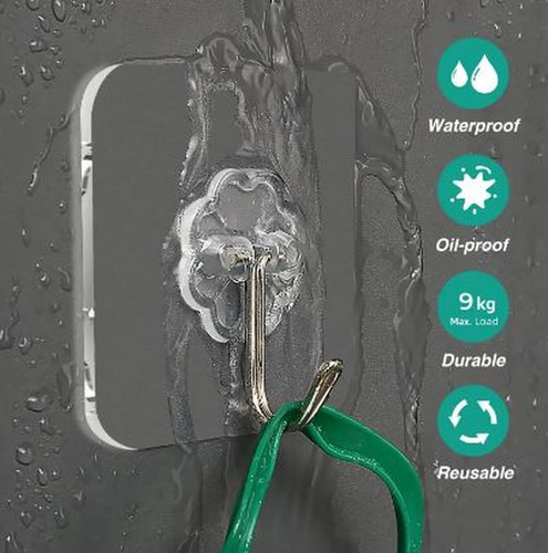 Kit 10 Ganchos Adhesivos Pared Super Adhesion Transparente