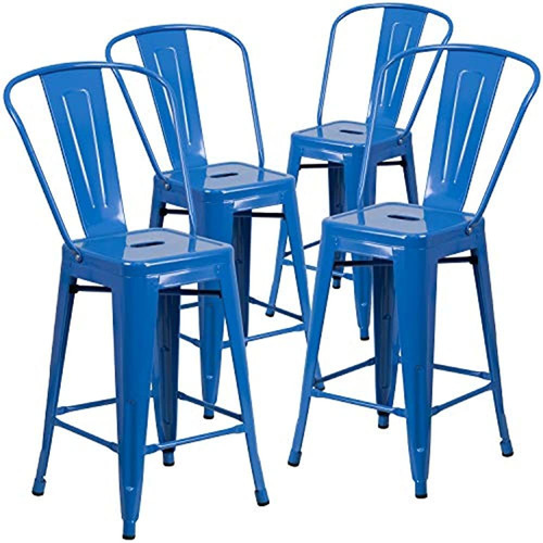 Flash Furniture 4 Pk 24 High Blue Metal Indoor Taburete Alto