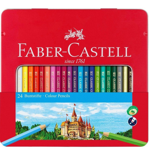 Lapices Faber Castell Lata Roja Estuche X24 Colores Intensos