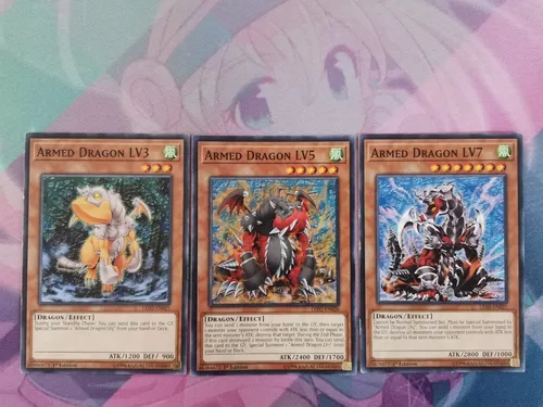 Yugioh Armed Dragon LV3 + LV5 + LV7 Set LED2 Common Near Mint + Bonus