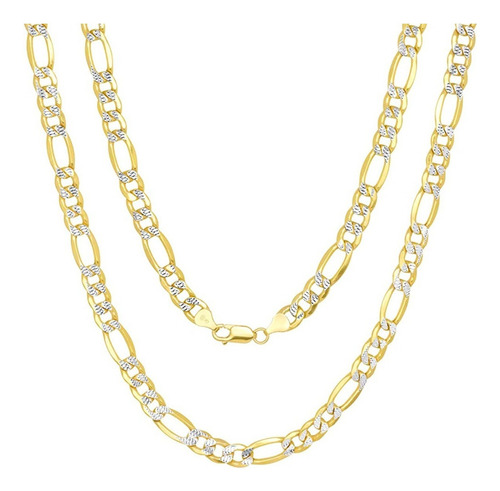 Cadena Figaro 3x1 Diamantada Oro 14k 60cm 4mm Italy Unisex Color Dorado