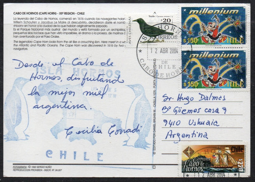 Chile Tarjeta Postal X 4 Sellos Sellados Cabo De Hornos 2004