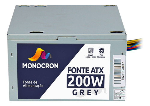 Fonte Atx Para Pc 200w Com Cabo De Força Fan 12cm 140x150x86