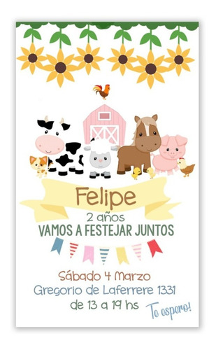 Invitacion Tarjeta Digital Personalizada Granja Acuarela