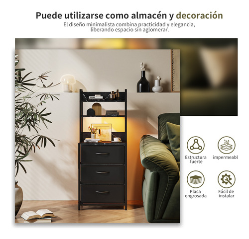 Buró Mesita De Noche 6 Niveles Con Enchufe Y Luz Led Moderno