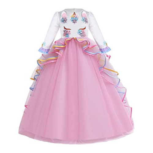 Niña S Unicornio Cumpleaños Princesa Manga Larga Vest...