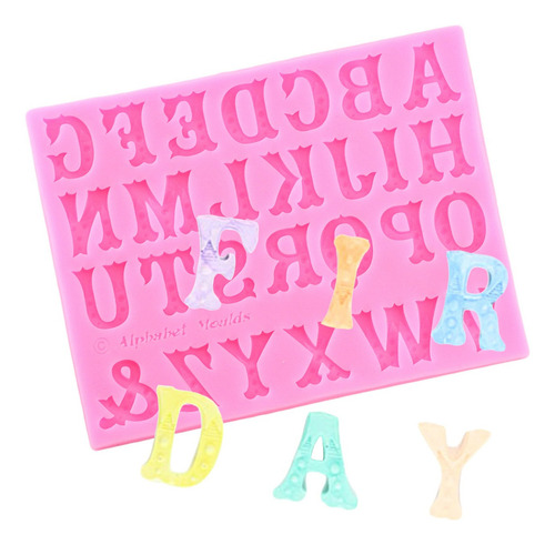 1pcs Molde De Silicona Letras Mayúscula Fondant Pasta Resina Color Rosa
