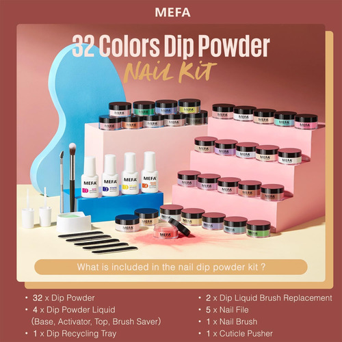 Kit De Uñas De Polvo De Mofa De Mefa Brillo Rosa Blanco Desn