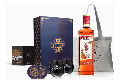 Kit Gin Beefeater Orange Vasos Negros Grabados Box Regalo