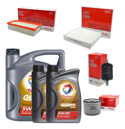 Kit 4 Filtros + 6l Aceite Total 5w40 Renault Captur Wega