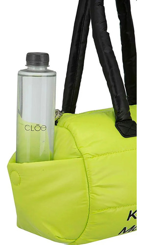 Bolsa Cloe Bowling Grande Acolchada Con Monedero Verde Limón Verde Lisa Níquel Negro