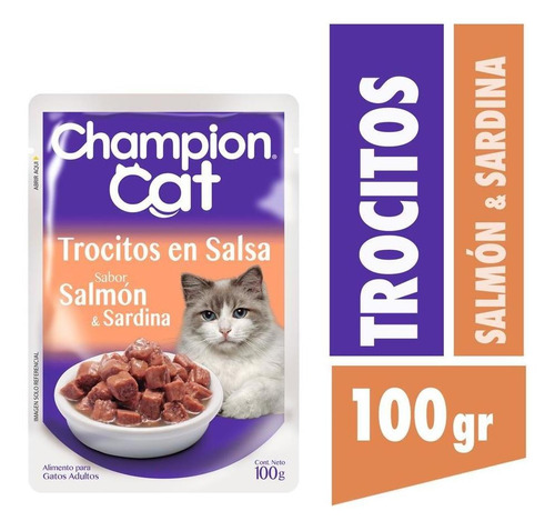 Champion Cat Trocitos En Salsa Salmón Sardina 100gr X24 Mdr