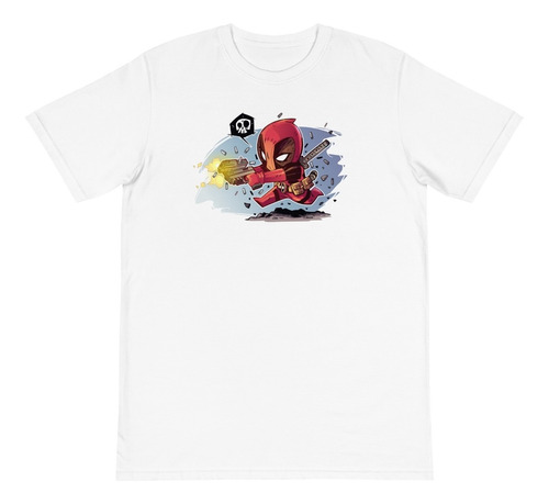 Playera Deadpool Dibujo Chibi Disparando. Niños Y Adultos