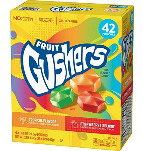 Gushers Sabor Fresa Y Tropical (42x0.8oz) Pack 3