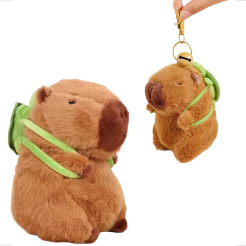 Chaveiro Capivara Mochila Tartaruga Fofo Sino Pelúcia 12cm Cor Marrom Claro