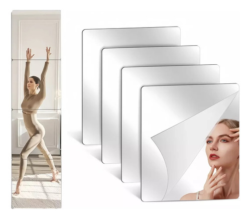Espejos De 4pcs Inastillable Pared Conjunto Acrílico Vinilos Viene Cuadrado Hogar Decorativos Para Con Autoadhesivos, Seguro Para Niños Espejo De Dormitorio,sobre La Puerta, Para Recámara 20*20cm
