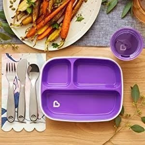 Imagen 3 de 3 de Plato Con División Comida Munchkin Bebé Morado Práctico