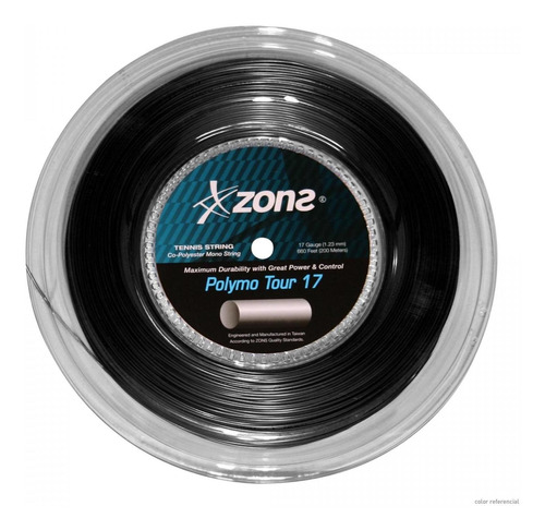 Cuerda De Tenis Zons Polymo Tour 17l/1.23mm Negra 200 Mts.