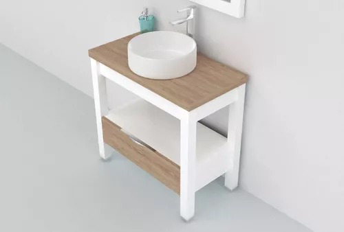 Imagen 3 de 7 de Vanitory Oak 60 Roble Y Blanco Satinado Para Bacha De Apoyo