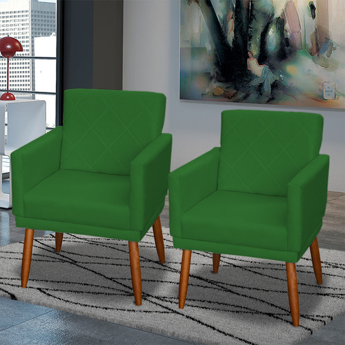 Kit 4 Poltronas Para Sala De Espera Reforçadas Com Base Cor Verde Desenho Do Tecido Suede Liso