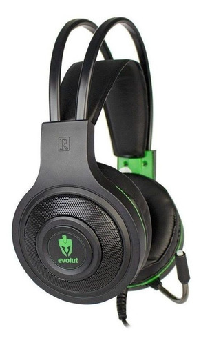 Imagem 3 de 4 de Fone de ouvido over-ear gamer Evolut Têmis EG301 preto e verde com luz LED