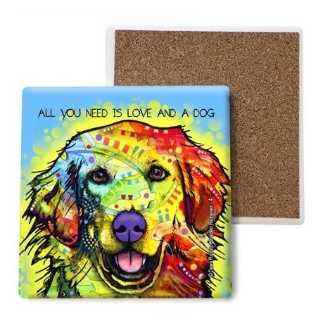 All You Need Is Love And Dog Azul Amarillo - Posavaso Piedra