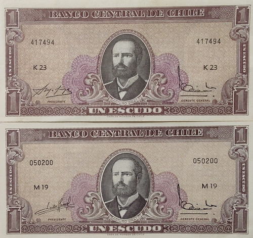 2 Billetes Chile 1 Escudo Diferentes Firmas (bb12